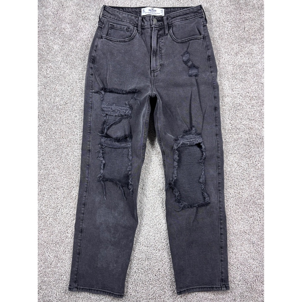 Hollister Curvy Ultra High-Rise Vintage‎ Straight Distressed Jeans Black 5R W27